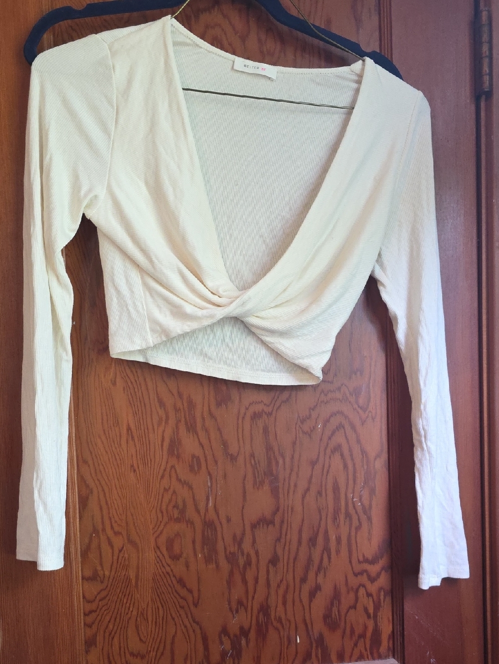 Better Be Cream Twist-Front V-Neck Long Sleeve Crop Top